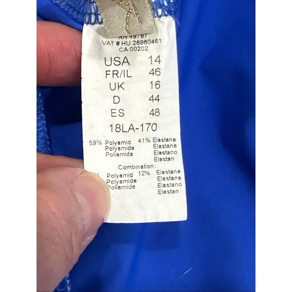 Gottex Royal Blue Mesh Overlay One Piece Swimsuit Size 14